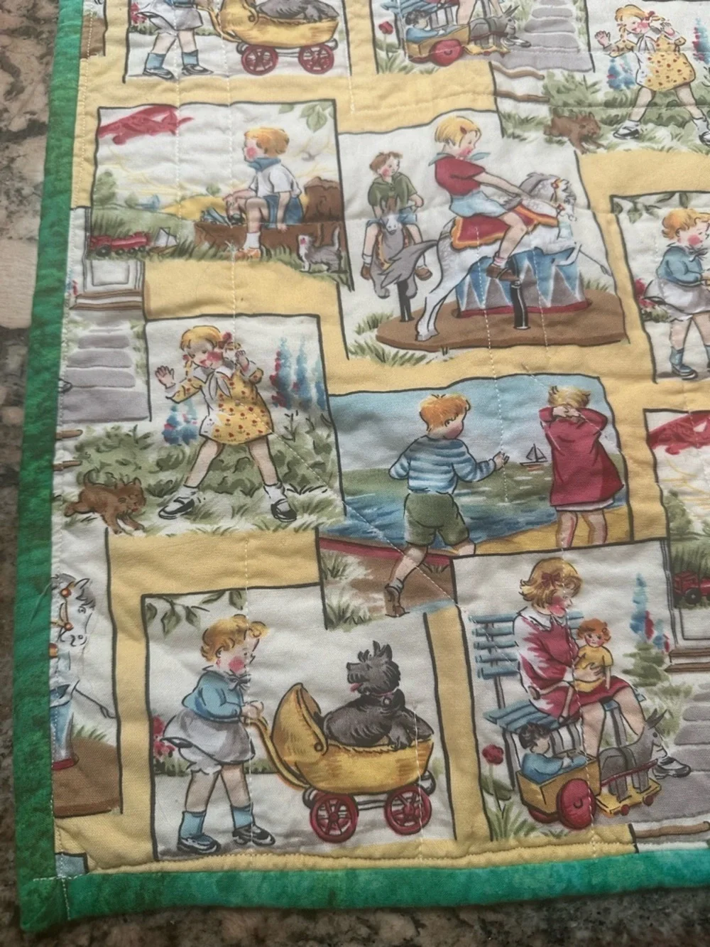 Mary Engelbreit Green, Yellow, Pink Patchwork Storybook Quilt